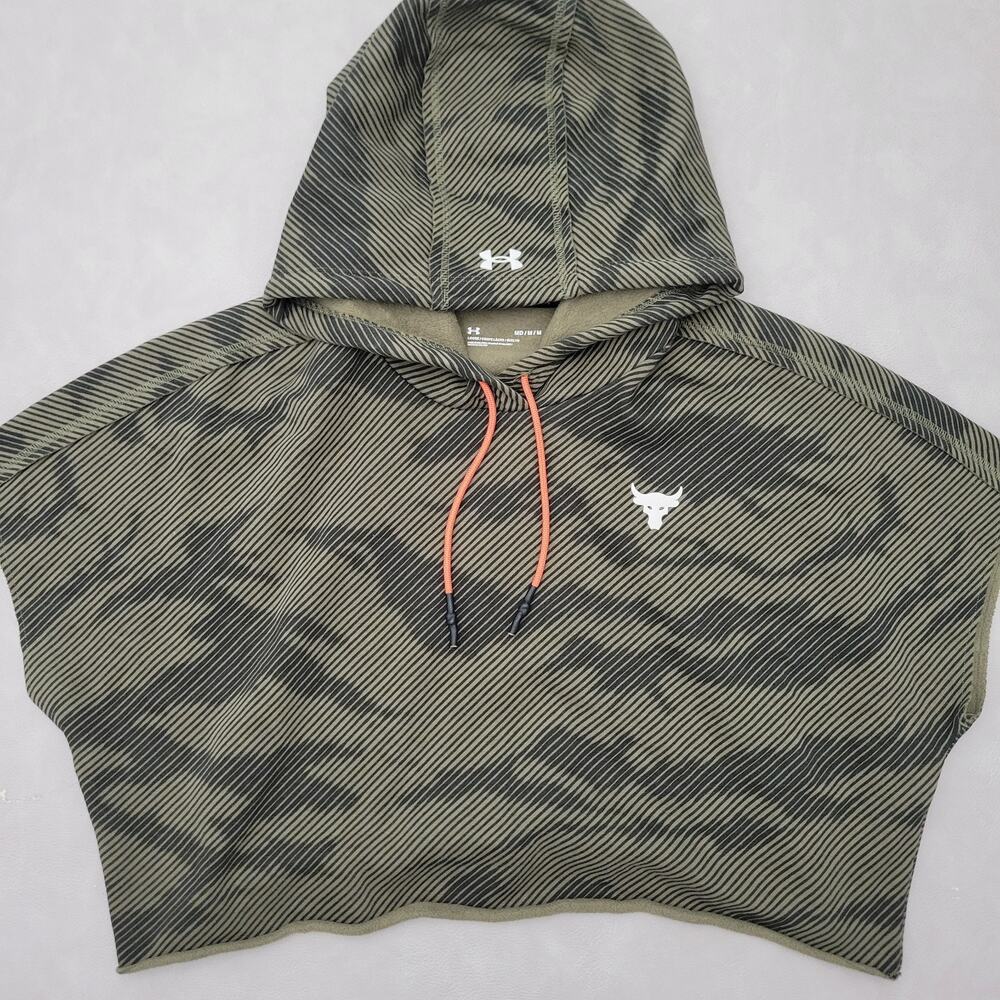 Under Armour Project Rock Cropped Hoodie Womens Size Medium Fleece Camo Green